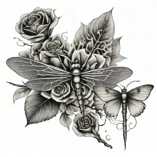 xray tattoo dragonfly butterfly rose tattoo design idea
