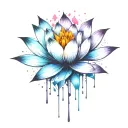 add trajectories surrounding lotus. use dark space colors replace the lighter pedals with darker colors tattoo design idea