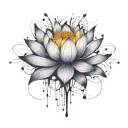 add trajectories surrounding lotus. use dark space colors replace the lighter pedals with darker colors tattoo design idea