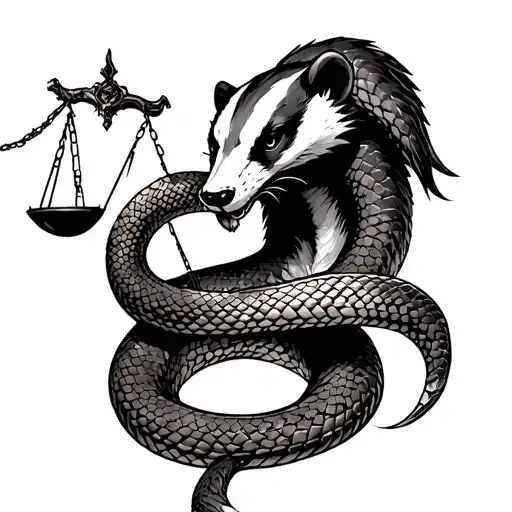 honeh badger killing the evil snake of justice scale tattoo design idea