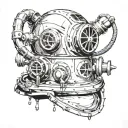 deep sea wreckage diving helmet tattoo design idea