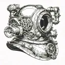 deep sea wreckage diving helmet tattoo design idea