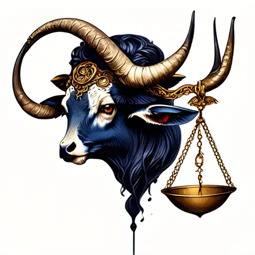 libra scales and feminine taurus bull tattoo design idea