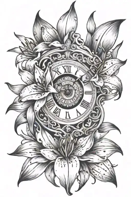 clock lily eye inside tattoo design idea