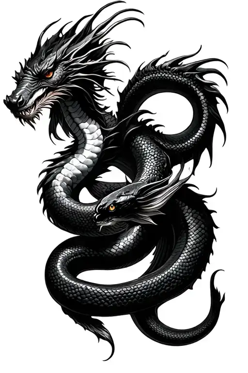 coi fish and dragon and snake wrapped tattoo design idea