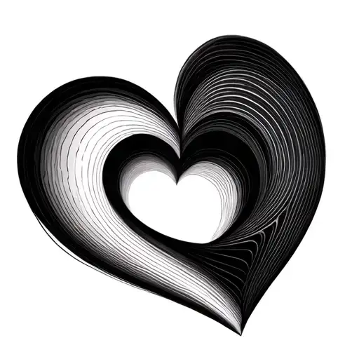 Black hole topology lines in the shape of a love heart, clean plotted cartesian planes tattoo design idea