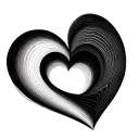 Black hole topology lines in the shape of a love heart, clean plotted cartesian planes tattoo design idea