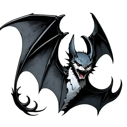 symetrical bat with open wing and feral face tattoo design idea