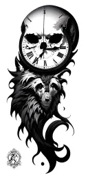 skull time clock wolf tattoo design idea