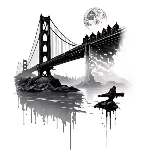 cybersigilism style tattoo featuring a burning bridge tattoo design idea