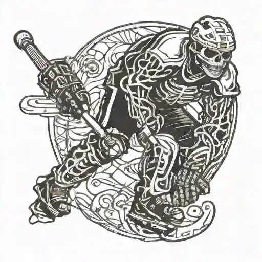 hockey player as a skeleton playing tattoo design idea