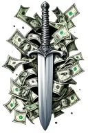 lots of money and sword piercing through it  tattoo design idea
