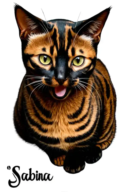 "Sabina" happy young bengal cat tattoo design idea