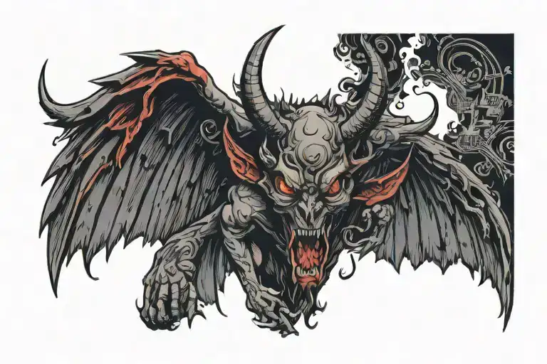 devil with spread wings tattoo design idea