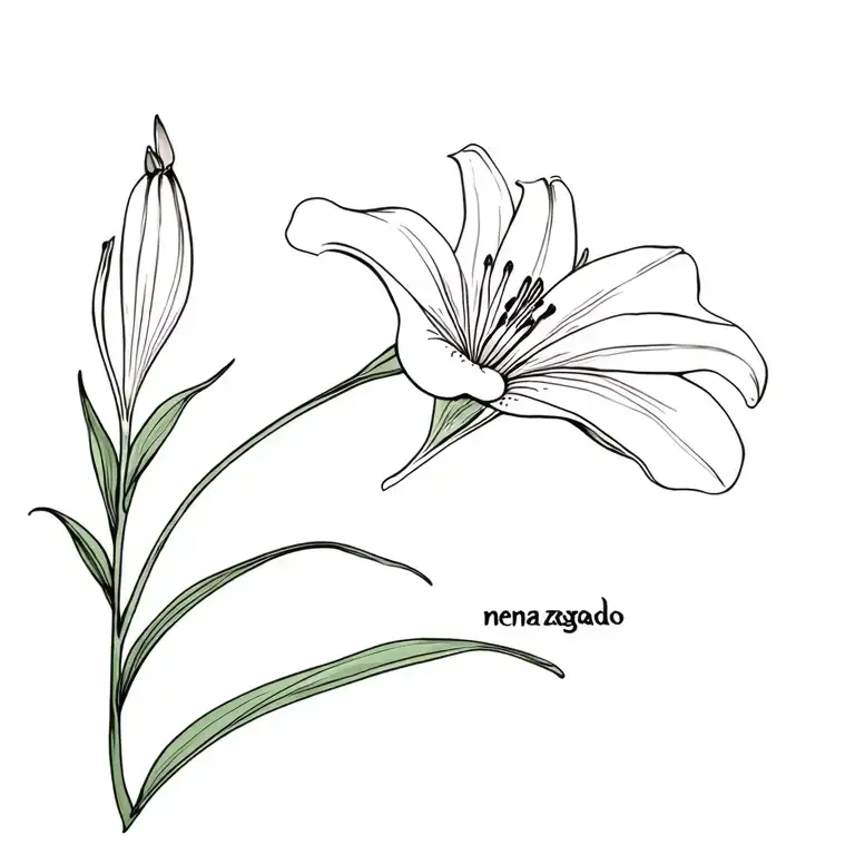 lily of the flower with name " nena zagado" incorporated tattoo design idea