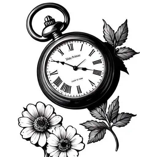 open pocket watch with July birth flower tattoo design idea