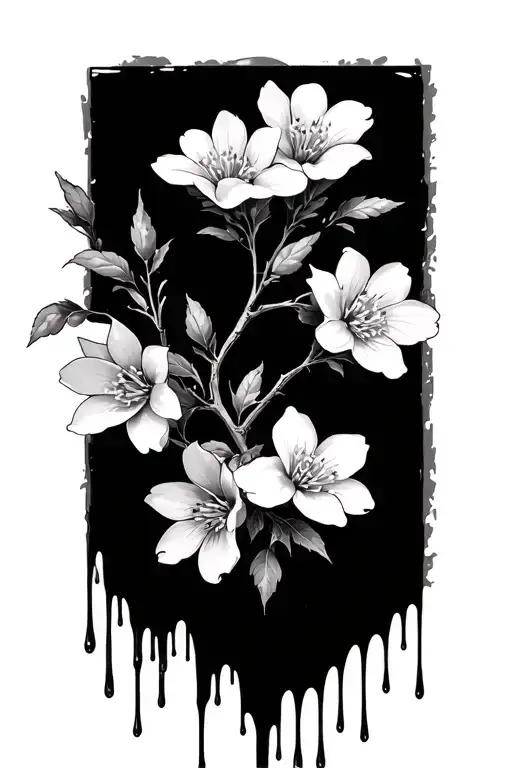 a branch of jasmine flowers dripping blood from it no color and make it manly tattoo design idea