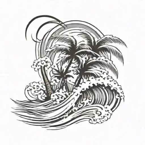 concept tattoo design wave palm trees and waves tattoo design idea