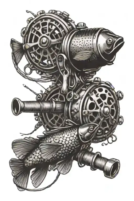 A fly fishing reel intertwined   tattoo design idea