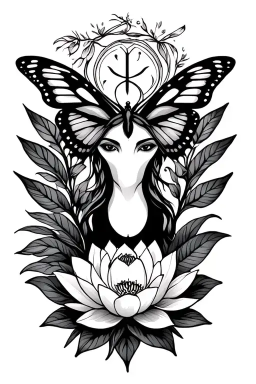 Sagittarius birth symbol with lotus flower and butterfly tattoo design idea