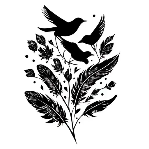 Fleur feather and birds tattoo design idea