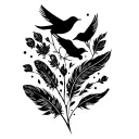 Fleur feather and birds tattoo design idea