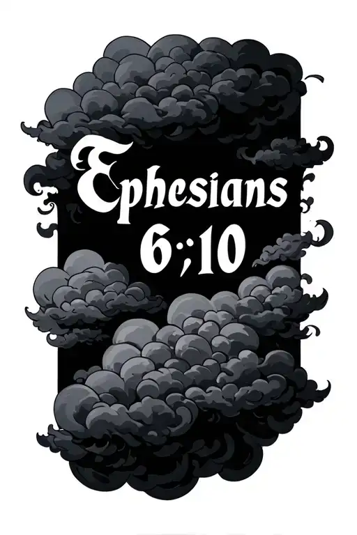 "Ephesians 6:10" clouds around the letters tattoo design idea