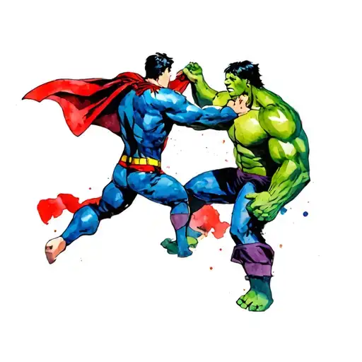 superman and hulk fighting tattoo design idea