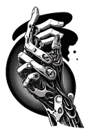 bio mechanical arm holding tattoo design idea