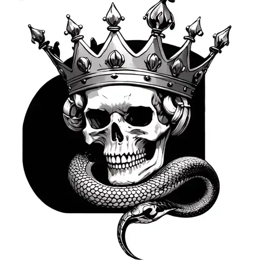 skull and snake and king crown tattoo design idea