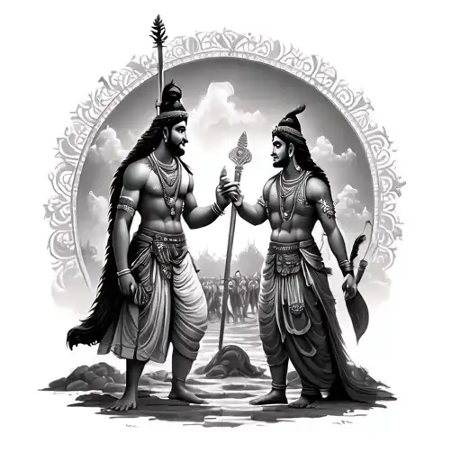 Mahabharat scene where Krishna gives arjun the knowledge of bhagwatgita while the entire Mahabharata war is going on  tattoo design idea