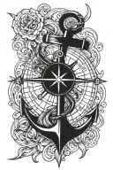 anchor and compass rose intertwined tattoo design idea