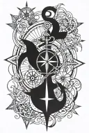 anchor and compass rose intertwined tattoo design idea