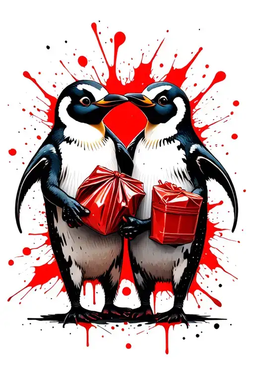 cute penguins holding hands holding tattoo design idea