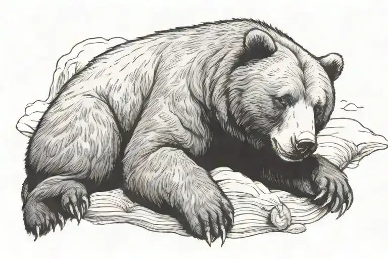 a grizzly bear sleeping on a cushion, like King in "Nanatsu no Taizai" tattoo design idea