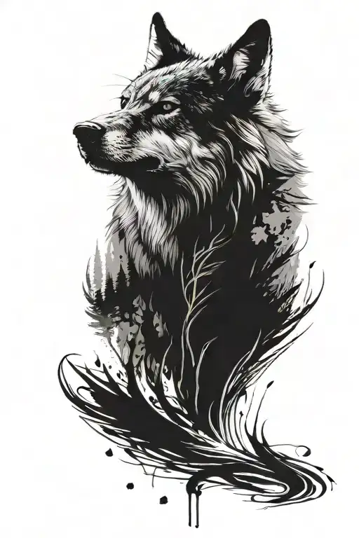 Generate this tattoo:   Forearm Tattoo with Last Name: 	1.	Main Element - Female Wolf: 	•	Position: The wolf’s face is c tattoo design idea