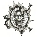 scary face broken window tattoo design idea