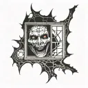 scary face broken window tattoo design idea