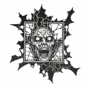 scary face broken window tattoo design idea