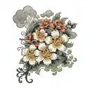 colorful  Japanese flowers and clouds  tattoo design idea