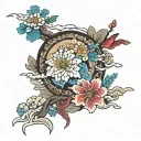colorful  Japanese flowers and clouds  tattoo design idea