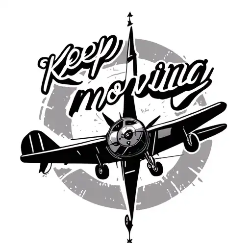 "Keep moving" "Keep moving" aeroplane with compass tattoo design idea