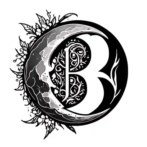 initial U and B make with strong, spiritual, wild, soft-hearted, calm, fierce, etc.moon tattoo design idea