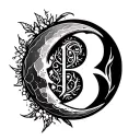 initial U and B make with strong, spiritual, wild, soft-hearted, calm, fierce, etc.moon tattoo design idea
