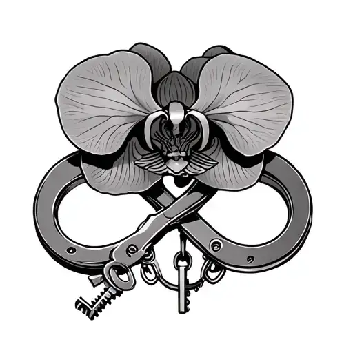 Orchid Tattoo with infinity sign handcuffs lock magic love key lock tattoo design idea