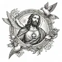 jesus on cross with doves and stars with joshua 1:9 verse tattoo design idea