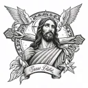 jesus on cross with doves and stars with joshua 1:9 verse tattoo design idea