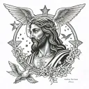 jesus on cross with doves and stars with joshua 1:9 verse tattoo design idea