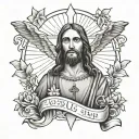 jesus on cross with doves and stars with joshua 1:9 verse tattoo design idea
