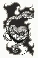 A snake coiled around a heart-shaped locket inscribed with the names of the client's parents, symbolizing their eternal love and connection tattoo design idea